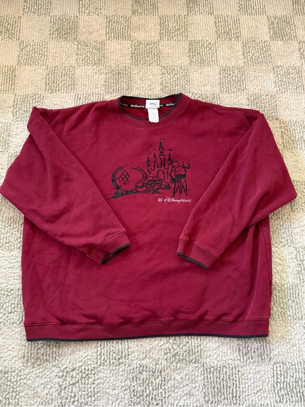 Disney Vintage Men's Burgundy Crewneck Sweatshirt with Parks Graphic